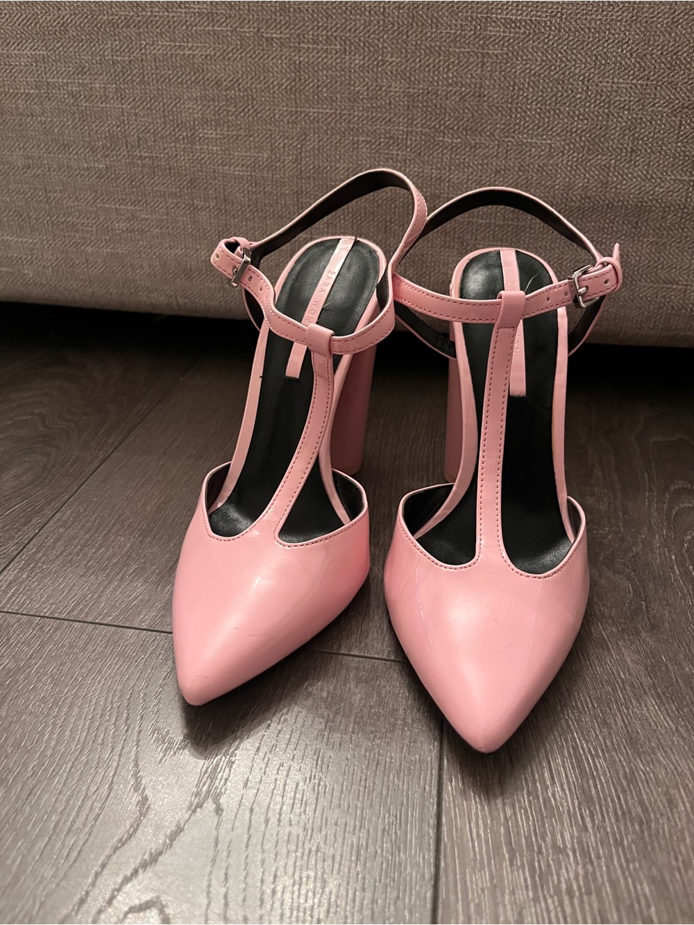 Pink Patent T-Strap Block Heel Pumps - Picture 2 of 5